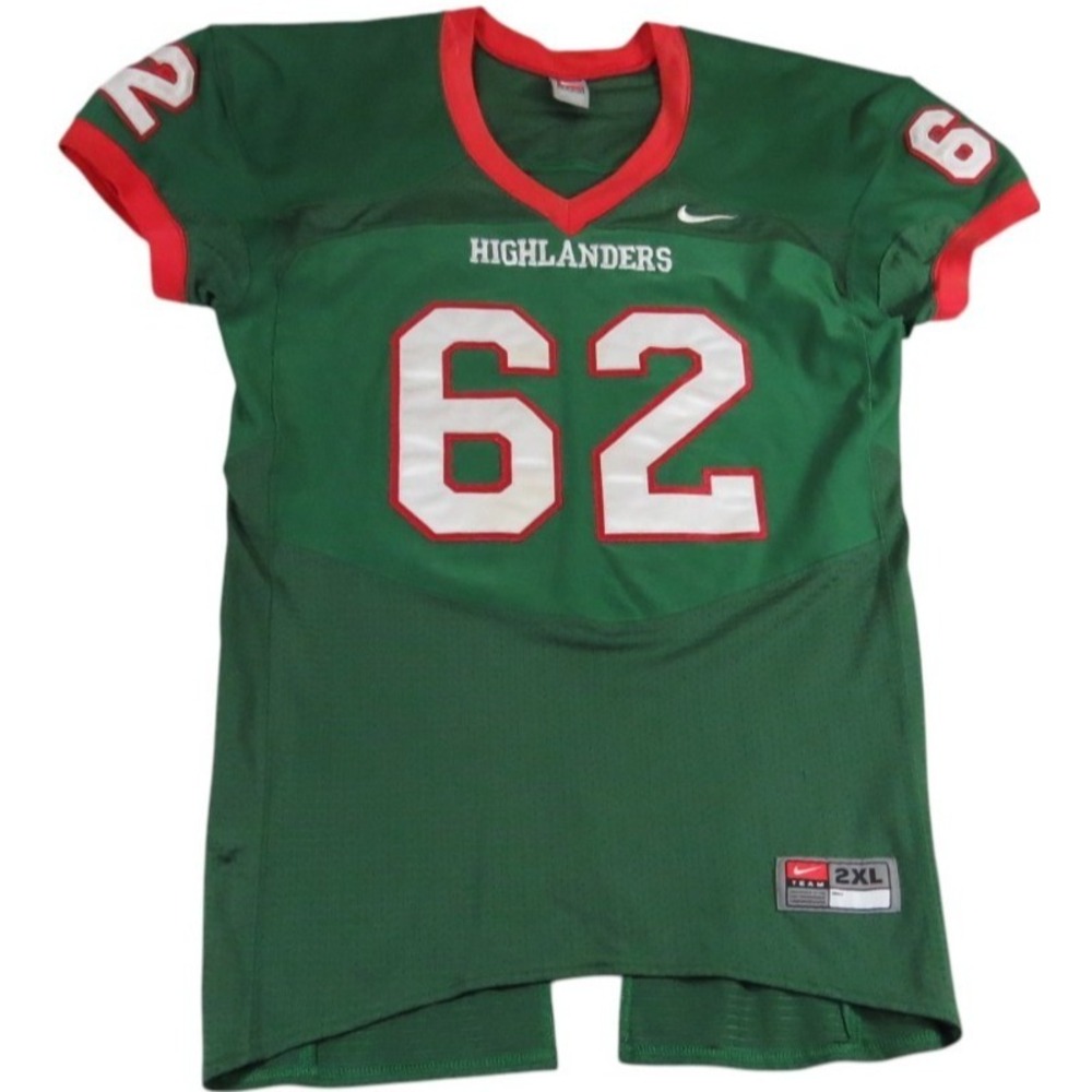 Nike Team Highlanders Football Jersey Men 2XL Green Red #62 Adult Athletic Sewn